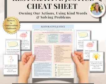 Restorative Justice Cheat Sheet Conflict Resolution Kids conversation prompts & classroom management for teachers counselors social workers