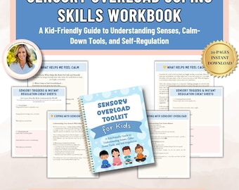 Hojas de trabajo sobre sobrecarga sensorial para niños, terapeutas, padres, orientadores escolares y trabajadores sociales. Cuaderno de trabajo de apoyo para niños con autismo y neurodiversidad.