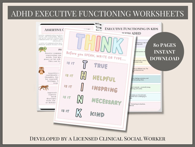 ADHD for Kids Worksheets,executive Functioning,kids Teen Coping Skills ...