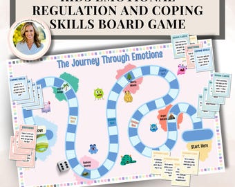 Kids Emotions Board Game Therapy Coping Skills Game for Kids Emotional Regulation & Feelings Cards Printable Social Emotional Learning Game