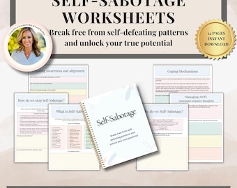 Self Sabotage Workbook,Self-love Journal Therapy,Emotional Regulation, automatic negative thoughts,Inner Critic,Therapy Worksheets,self help