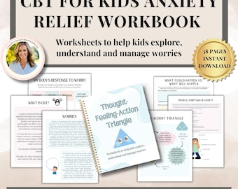 CBT worry workbook for kids anxiety relief, Managing Worries for Kids confidence worries SEL emotions anxiety relief therapy worksheets Kids