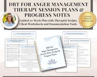 DBT for Anger Management Therapy Session Plans, Therapist Toolkit Workbook, Progress Notes & Worksheets for Adults therapy DBT Skills