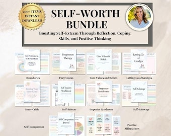 Self-Worth Worksheet Bundle Self-Esteem Cards for Teens, Self-Esteem & Confidence Skills, Inner Critic Self-Sabotage, CBT Therapy Resources