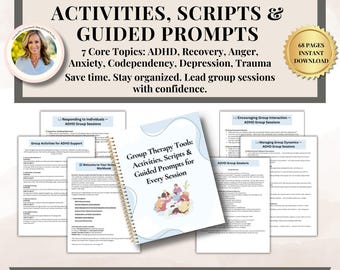 Group Therapy Activities Workbook, Therapy Session Prompts, Counseling Worksheets, Mental Health Tools, Therapist Digital Download, ADHD CBT