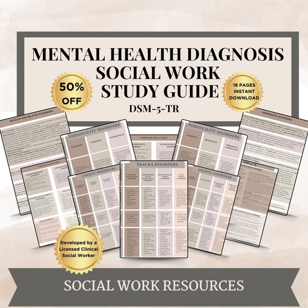 Social Work Study Guide, DSM-5-TR Mental Health Diagnosis, DSM-5-tr, Cheatsheet, Assessment Treatment and Diagnosis, dsm-5-tr Study Guide