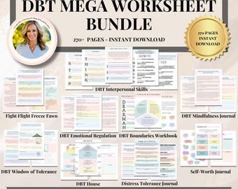 DBT MEGA BUNDLE, dbt workbook, dbt skills, counselling resources, therapy tools, therapy worksheet, mental health printable, dbt flash cards