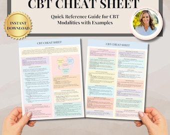 CBT Cheat Sheet CBT Therapy Worksheets for Therapist, Psychologist or Counselor, CBT Coping Skills Tools, cbt Therapy, Counseling Resources