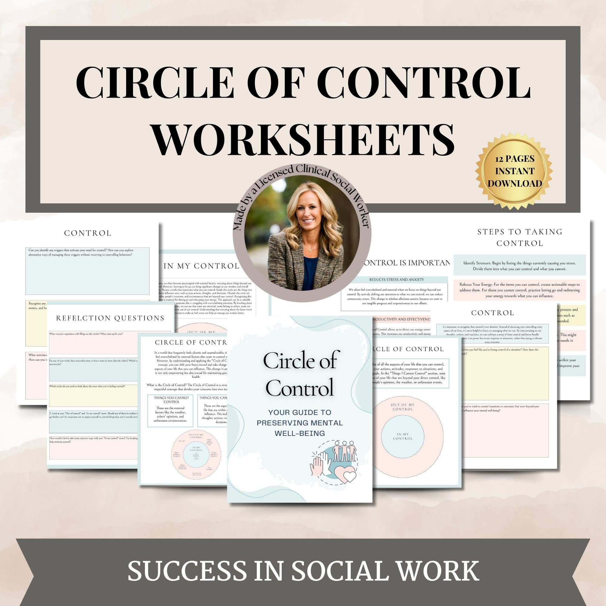Circle of control therapy worksheets, Worry Worksheets, things I can control worry book, therapy resources, anxiety relief, mental health