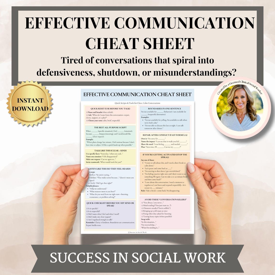 Communicative Strategy Script Effective Communication Cheat Sheet Printable PDF | Calm Conflict ...