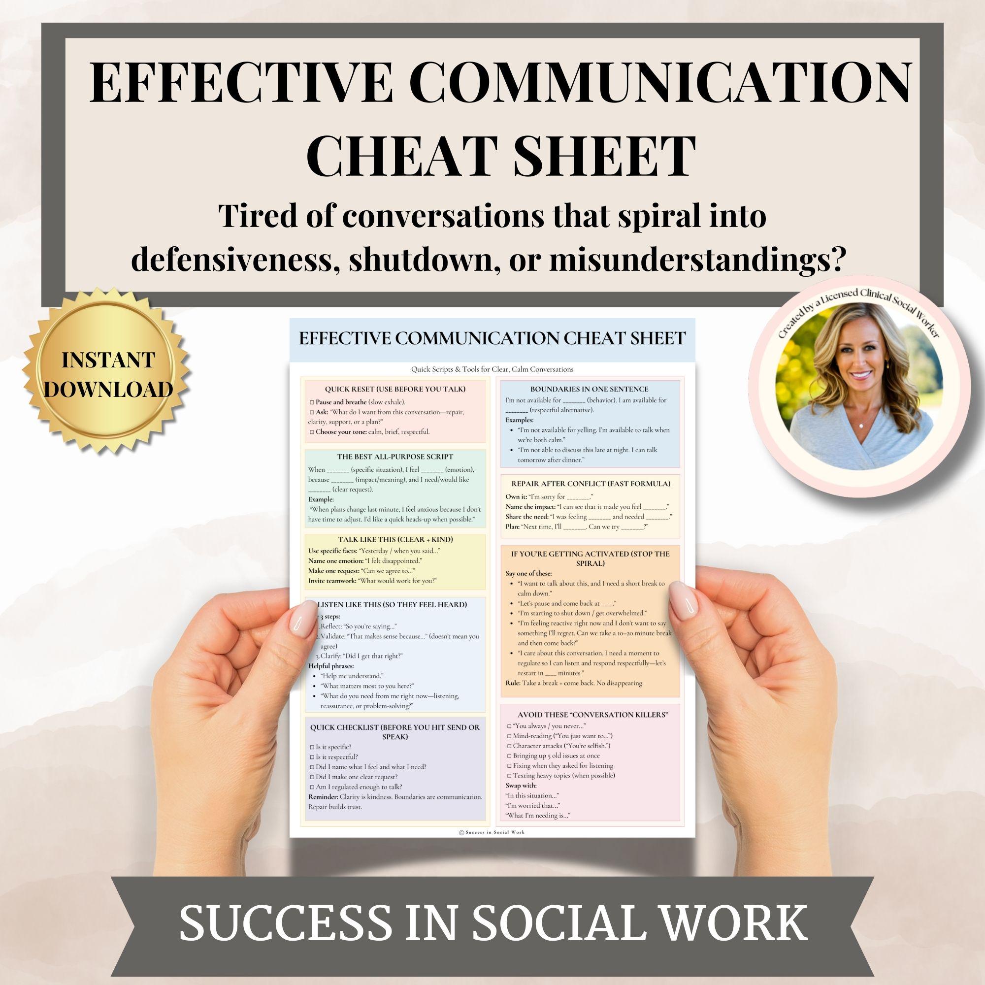 Effective Communication Cheat Sheet Printable PDF | Calm Conflict ...