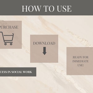 May include: A graphic showing the steps to purchase and download a digital product. The steps are: Purchase, Download, Ready for Immediate Use! The graphic is on a beige background with a marble-like pattern.