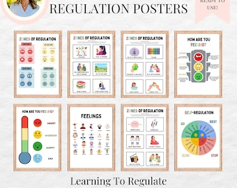 Set of 8 Zones of Regulation Posters Office Decor Calm Corner Printables Instant Download Therapy Prints Bundle Mental Health Therapy Office