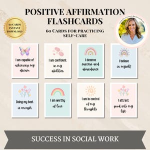 Affirmation cards, positive quote flash cards, affirmation cards, self love, therapy office decor, self esteem confidence self care cbt