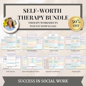 Self worth therapy worksheet bundle,self esteem,self-love,self-care,self sabotage,self identity,mental health,life coach self-worth workbook