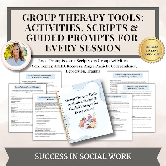 Group Therapy Workbook & Cheat Sheet, Counseling Template, Therapist Tool,Group Therapy Activities Worksheet,MEGA Bundle, Therapist Workbook