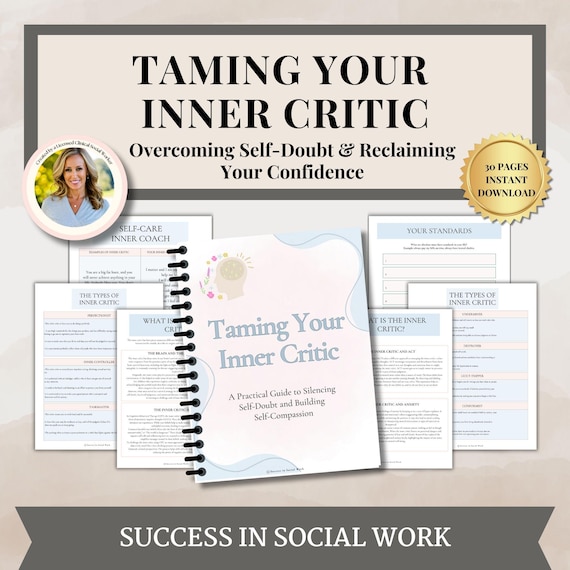 Inner critic workbook self esteem therapy worksheets, mental health journal, self love, thought challenging,emotional wellness,therapy tools