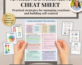 Anger management cheat sheet therapy worksheets calming strategies Self-control,Emotional regulation worksheets,coping skills SEL self-help