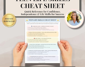 Cheatsheet voor tienerlevensvaardigheden, werkbladen therapie, copingvaardigheden, DGT-zorgen, Life Skills for Kids Highschool Homeschool Curriculum