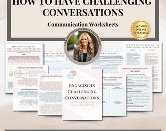 How to have challenging conversations therapy worksheets, conversations skills assertive communication tool, communication workbook planner
