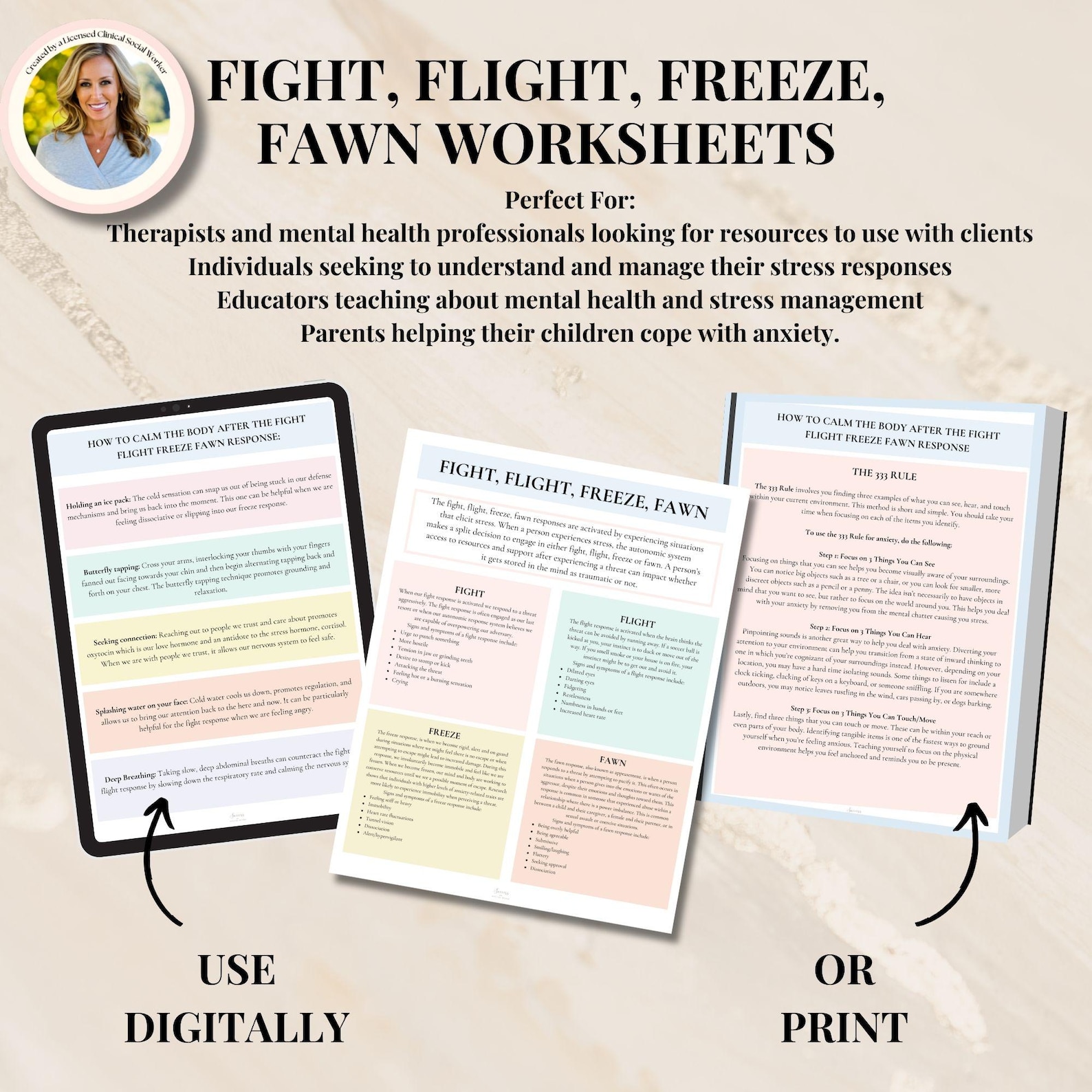Fight Flight Freeze Fawn Therapy Worksheets, Stress Response, Fight or ...