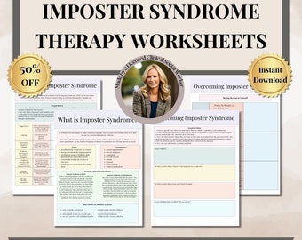 Hojas de trabajo sobre el síndrome del impostor, cuaderno de trabajo sobre autosabotaje, crítico interno, hojas de trabajo de terapia, TCC, DBT, diario de amor propio, hoja de trabajo de autoestima