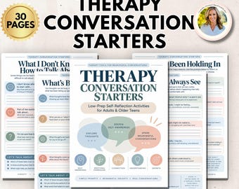 Therapy Conversation Starters, Counseling Worksheets for Adults & Teens, Self Reflection Activities, Mental Health Therapy Tools