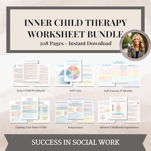 Inner Child Therapy Worksheet Bundle, reparenting inner child, Inner Child Healing, attachment wounds, journal, therapy worksheets, CBT, DBT