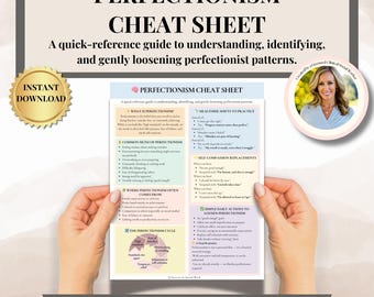 Perfectionism Cheat Sheet understanding, identifying, and breaking the perfectionist patterns Therapy tools mental health printables CBT
