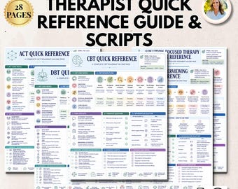 Therapist Quick Reference Guide | 28 Printable Evidence-Based Therapy Cheat Sheets and Scripts for Mental Health Professionals Therapy Tolls