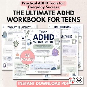 Teen ADHD Executive Function Skills  Workbook ADHD Planner and focus Activities for Teens Coping Skills, adhd Printable PDF therapy tool