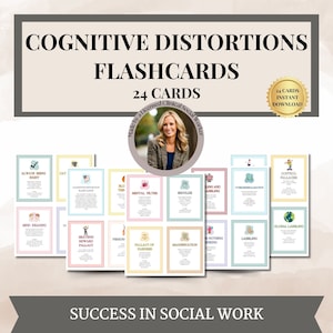 Flash-kaarten cognitieve vervorming, cognitieve gedragstherapie, therapiecadeau, geestelijke gezondheid, denkfouten, CGT-therapie, zelfhulpkaarten