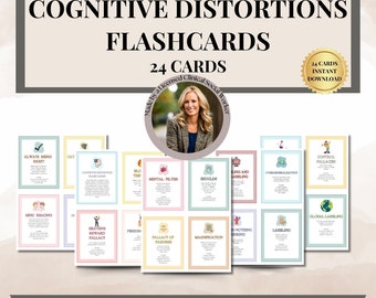 Cognitive Distortion Flash Cards, Cognitive Behavioral Therapy, Therapy Gift, Mental Health, Thinking Errors, CBT Therapy,Self Help Cards