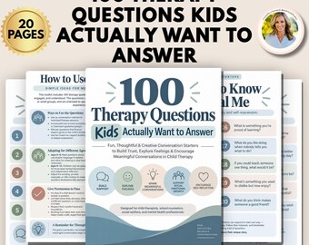 100 Therapy Questions for Kids, Child Therapy Conversation Cards, Rapport Building Activities, Counseling Prompts, School Counselor Tools