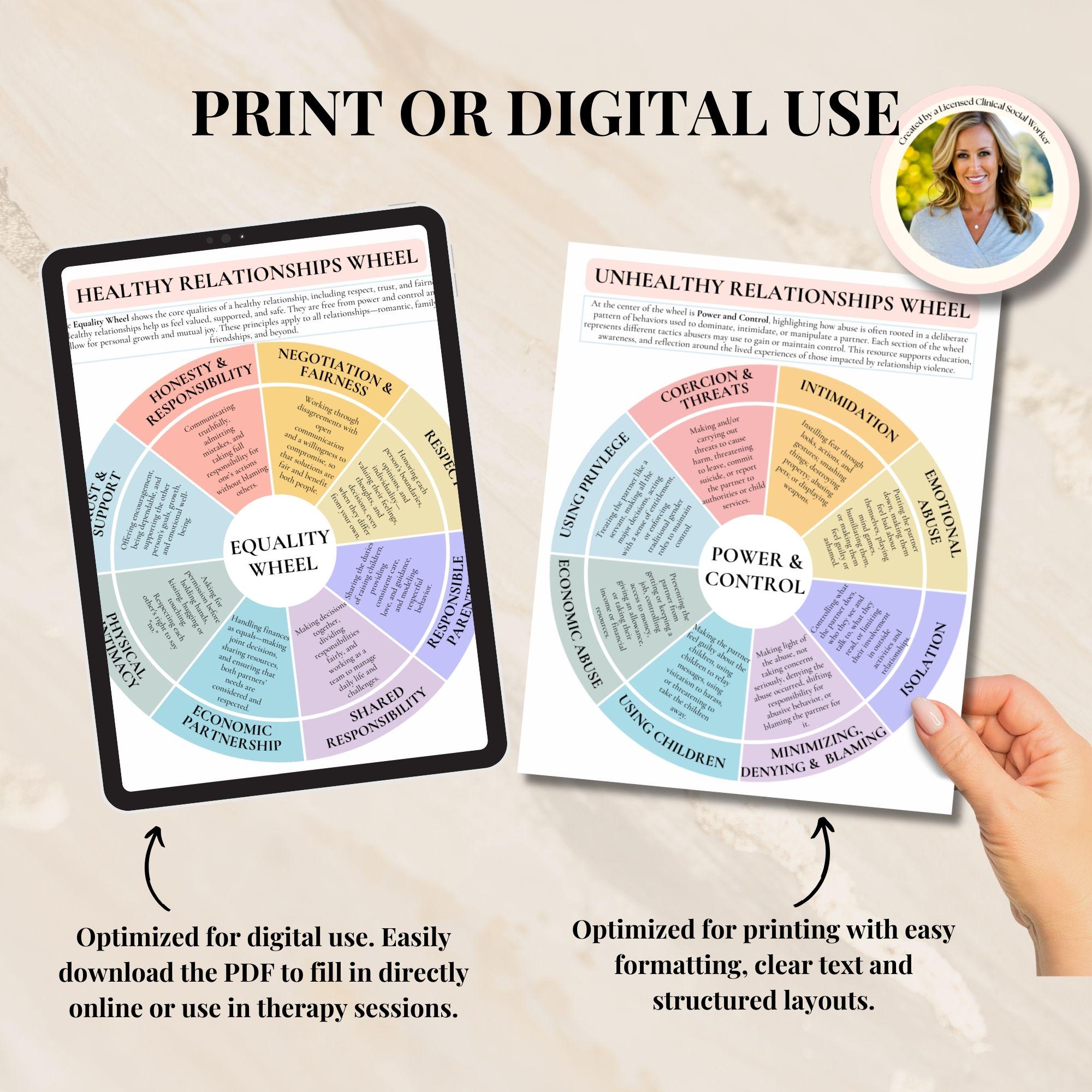 Healthy Vs Unhealthy Relationships Wheel PDF for Therapists Power and ...
