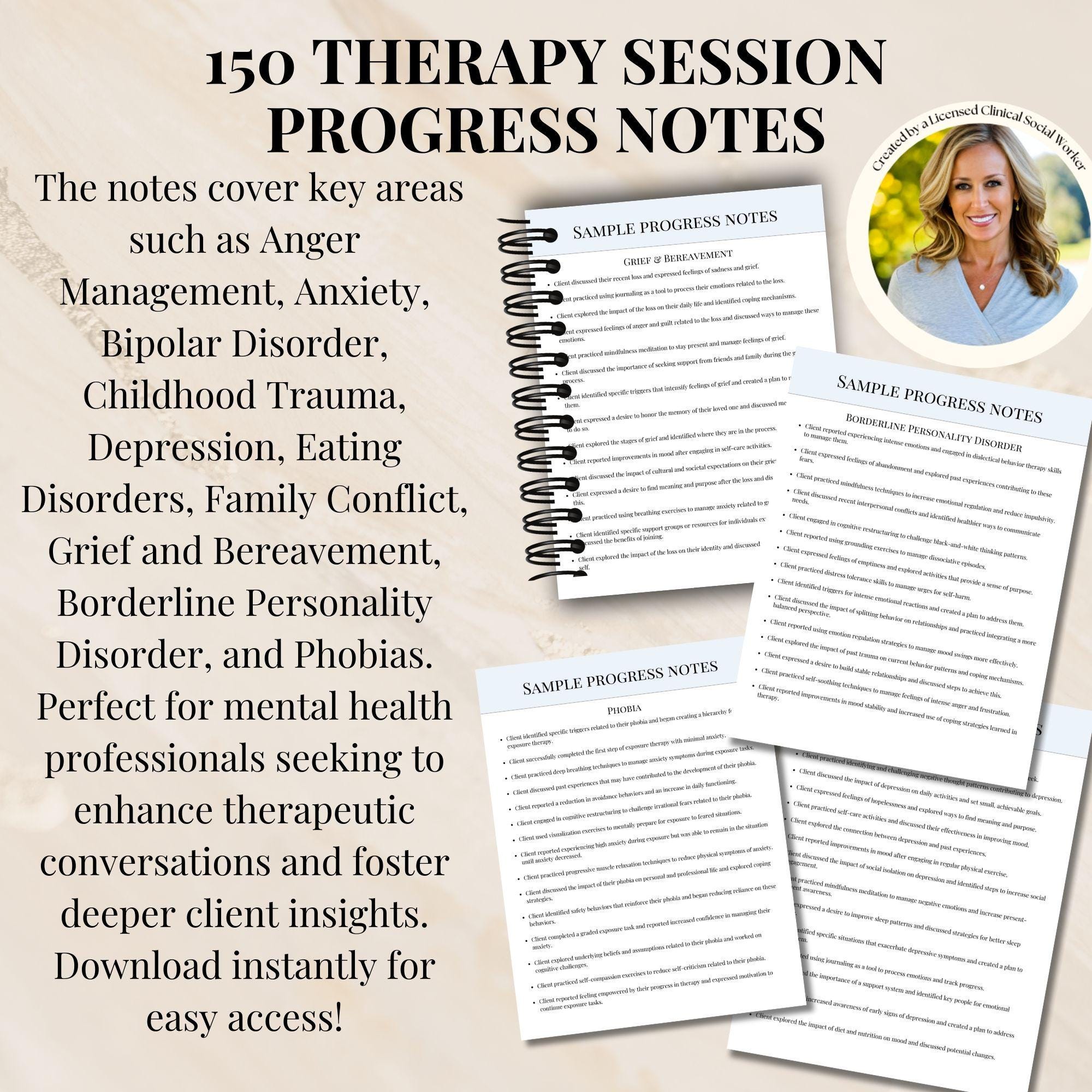 Therapy Progress Note Templates, Therapy Intervention Counselor Cheat ...