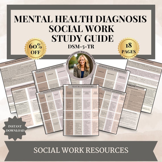 Mental Health Diagnoses, DSM-5/DSM-5TR, dsm-5-TR Study Guide, Cheatsheet, Assessment Treatment and Diagnosis, lcsw lmsw Study Guide