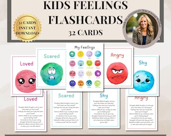 Kids Feelings Flashcards, Feelings poster, Emotions poster, calm down corner, Social emotional learning, zones of regulation, kids classroom