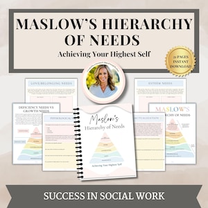 Hojas de trabajo sobre la jerarquía de necesidades de Maslow, autorrealización, recursos de salud mental, herramientas terapéuticas, autoestima, mentalidad de crecimiento, terapia de grupo
