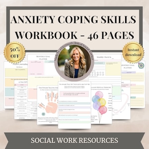 Anxiety CBT Workbook Digital or Printable Worksheets for Worry Stress Panic Coping Skills,Self-Help Anxiety Worksheets,Mental Health Therapy