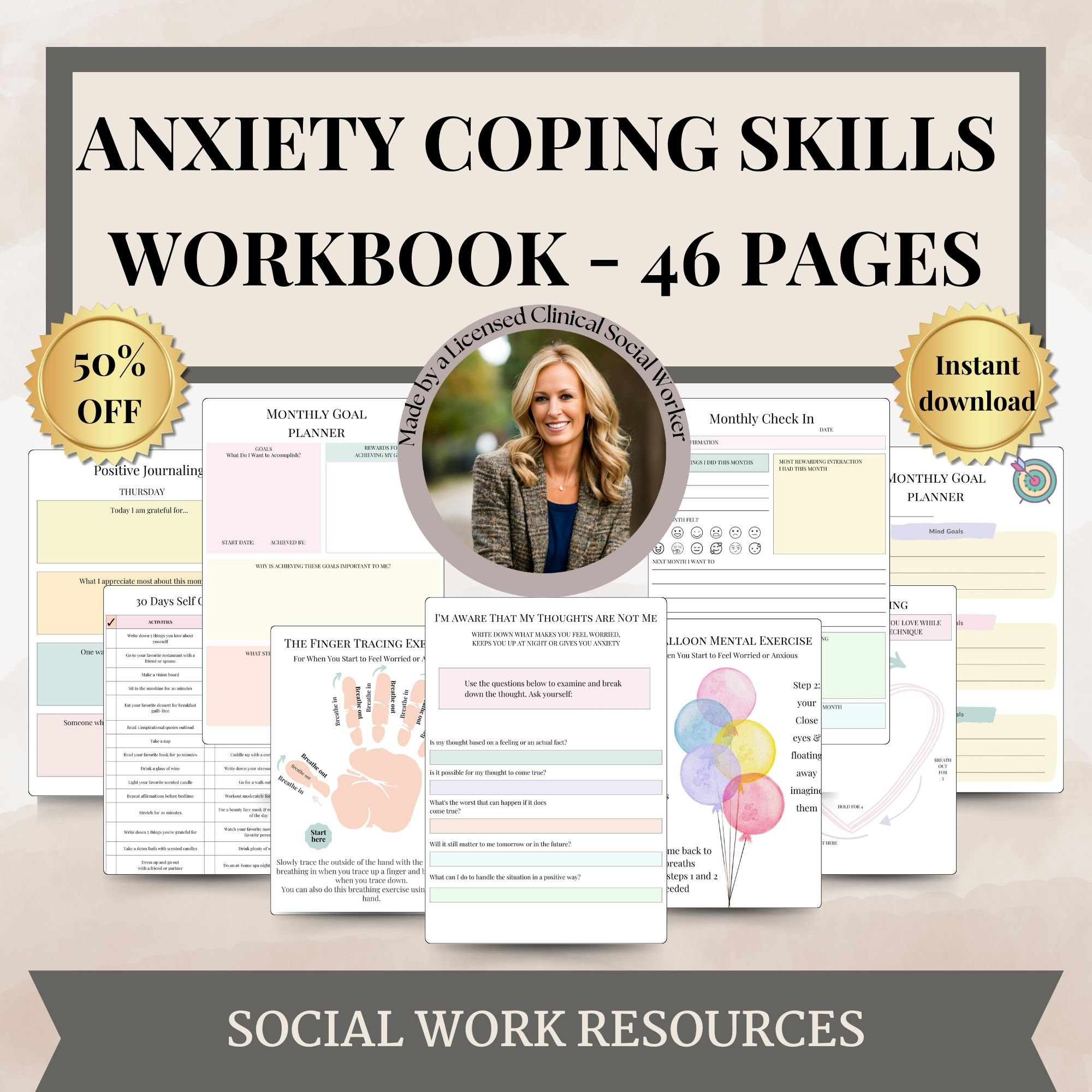 Anxiety CBT Workbook Digital or Printable Worksheets for Worry Stress ...