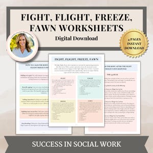 Fight Flight Freeze Fawn Therapy Worksheets, Stress Response, Fight or ...