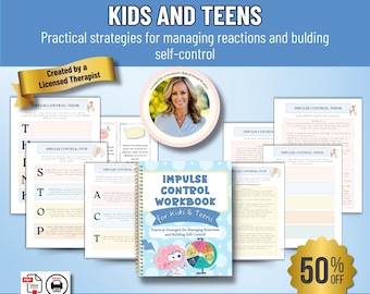 Impulse Control Workbook for Kids and Teens, Emotional Regulation Therapy Worksheets, social emotional learning games, communication skills