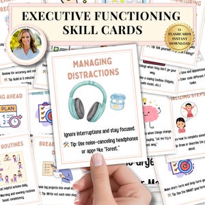 Exekutiv funktionierende Karteikarten für Kinder und Jugendliche mit ADHS-Werkzeugen Therapie-Arbeitsblättern Druckbare Bewältigungsfähigkeiten Karten Digitaler Download