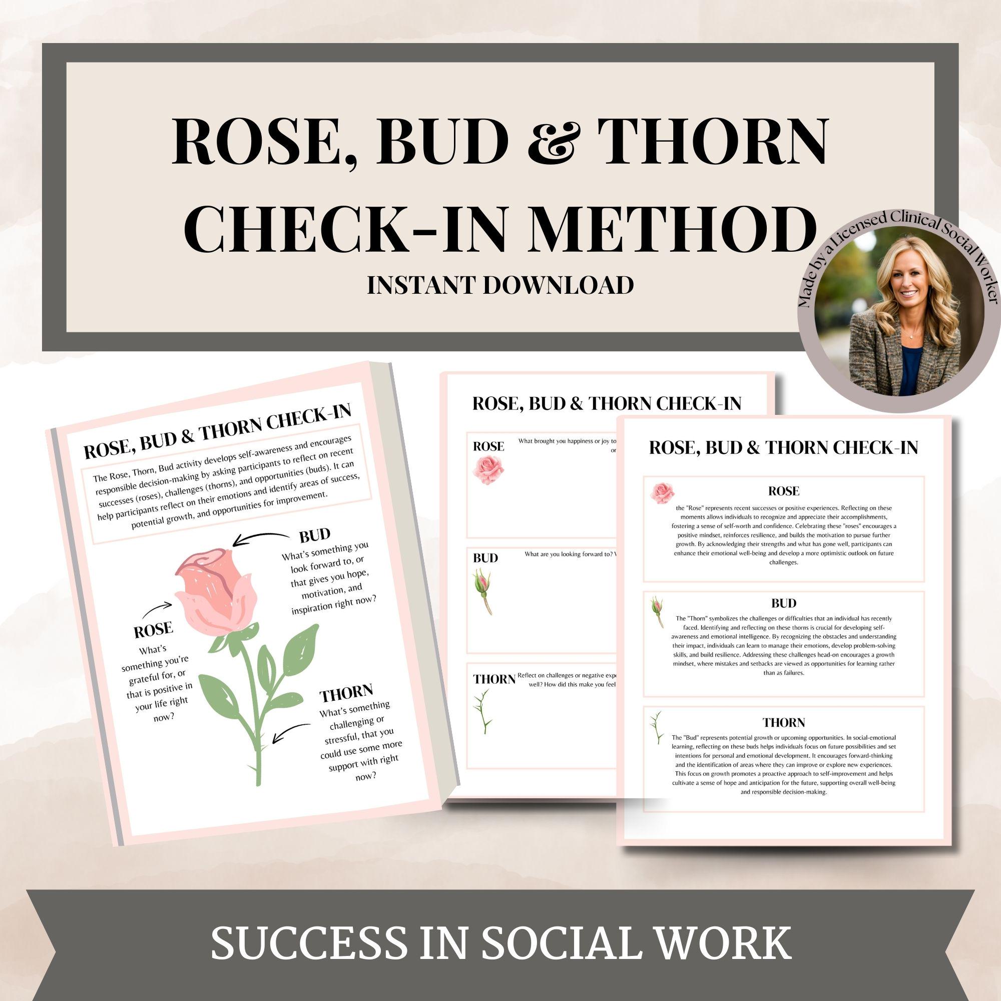 Rose, thorn and bud therapy worksheets, communication styles, social emotional learning,Communication Skills Check-In Tool,school counseling