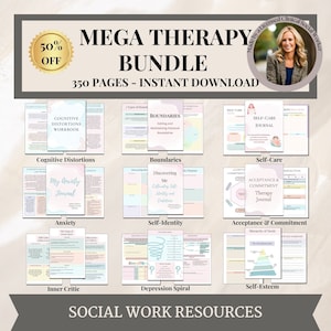 Therapy Worksheet Bundle, Inner Critic, Boundaries, Trauma, acceptance and commitment therapy, psychology resources, therapy worksheets, CBT