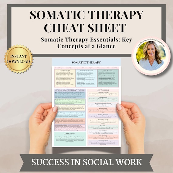 Somatic Therapy Cheat Sheet, Somatic Healing & Exercises Handout Printable,Emotional Regulation,Grounding Techniques,Somatic Experience PTSD
