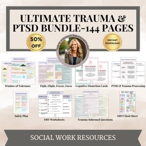 Traumatherapiebundel, vaardigheidskaart voor het omgaan met angst, therapiewerkbladen, crisistherapie PTSS, tool voor angsttherapie, veiligheidsplan, trauma-PTSS