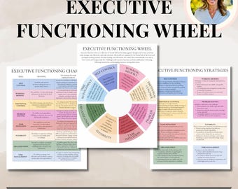 Executive functioning wheel and strategies for kids and teens, coping skills, ADHD, Autism, therapeutic aids, mental health therapy CBT