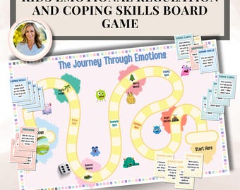 Kids Emotions Board Game Therapy Coping Skills Game for Kids Emotional Regulation & Feelings Cards Printable Social Emotional Learning Game